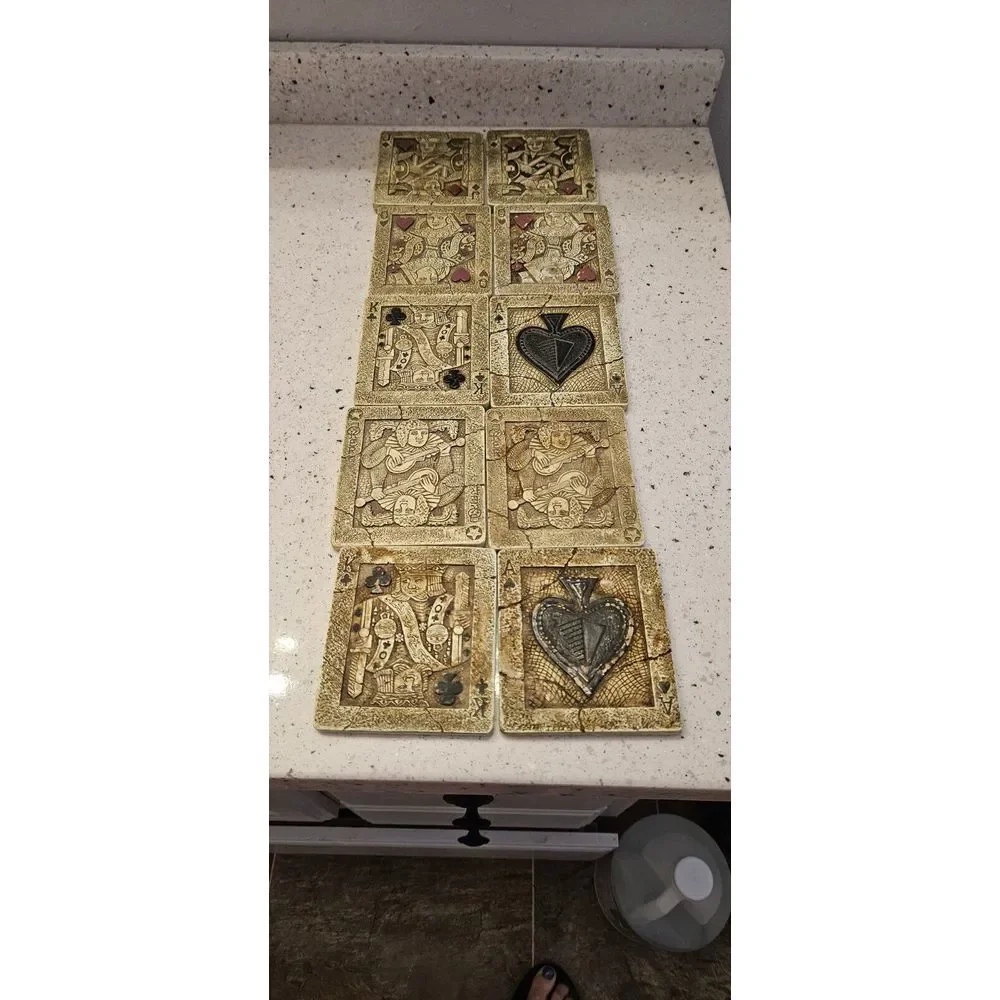 Vintage Set of 10 Tile Playing Card‎ Coasters Poker Game Night Casino Man Cave